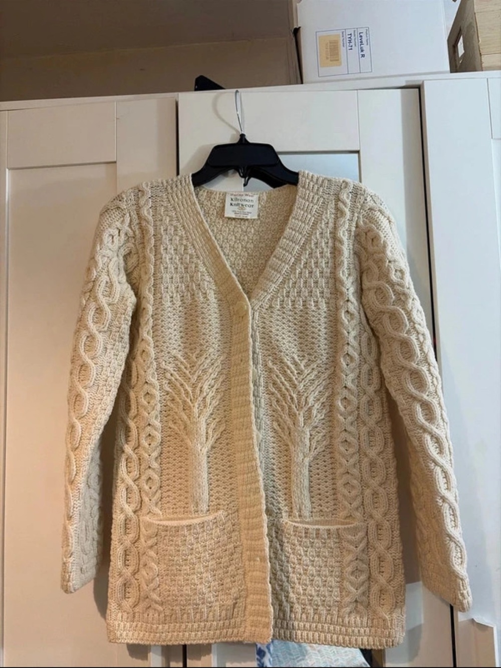 Kilronan Cable-Knit Cream Merino Wool Sweater Cardigan